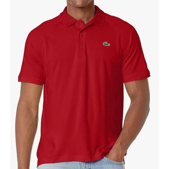 Lacoste Mens Ultra Dry Raglan Sleeve Polo Sport Short, Ladybug Red S - Picture 1 of 3